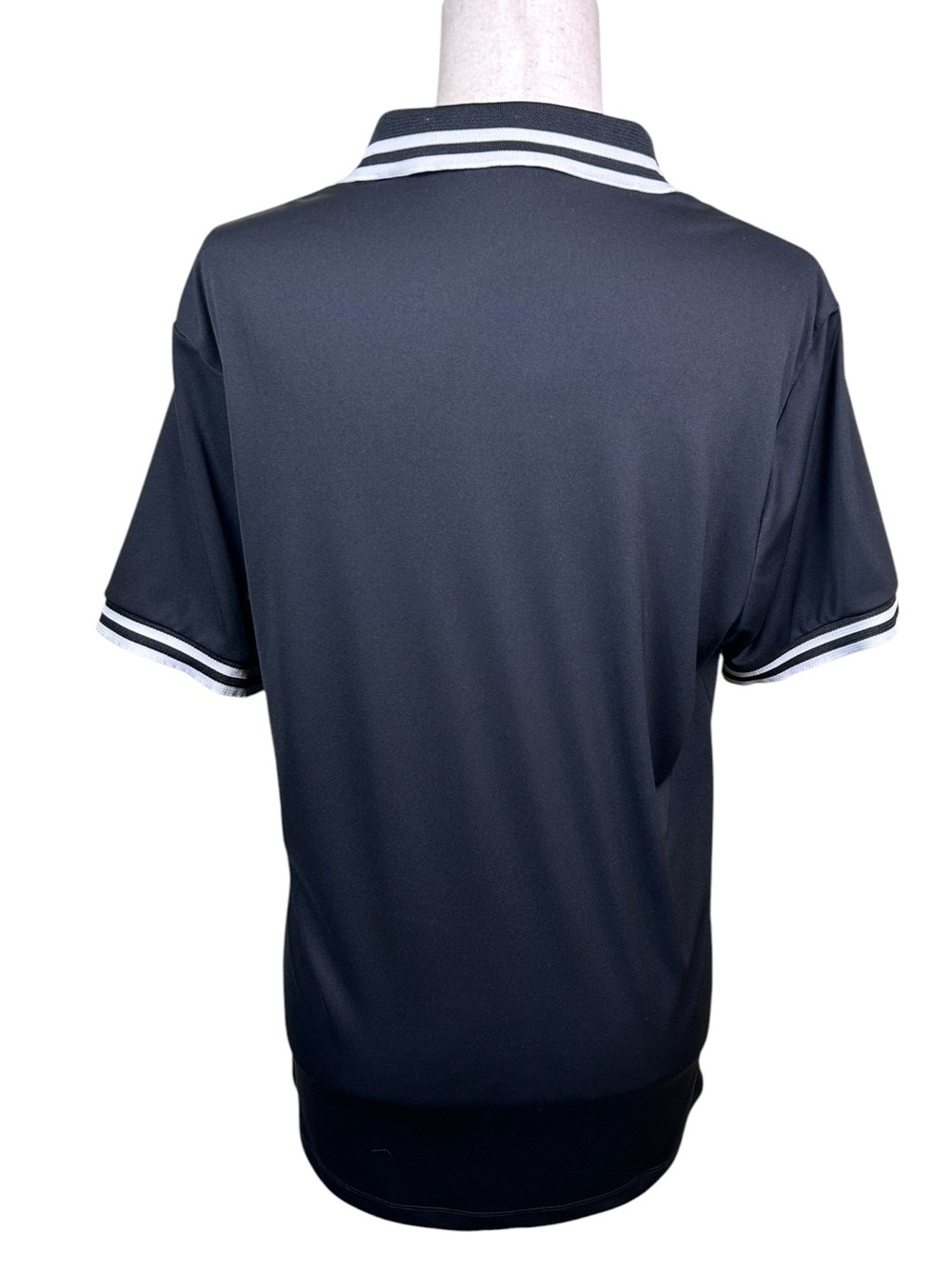 NOEL ASMAR Equestrian Sport Lux Polo Shirt Black White Trim UPF 50 Medium - Picture 6 of 8